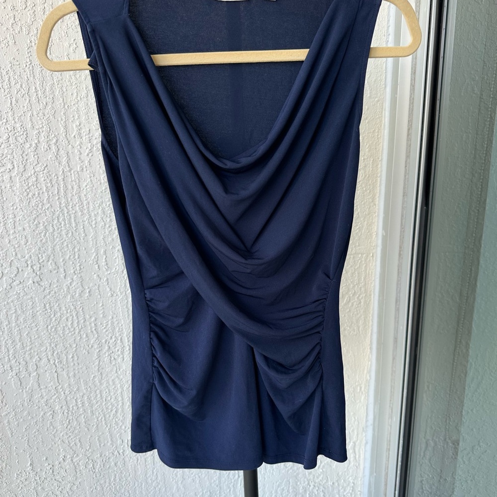 New York & Company Navy Blue Draped Blouse